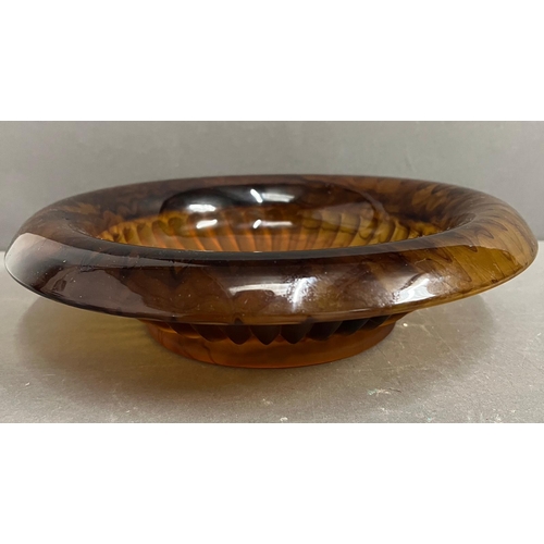 584 - A large George Davidson amber glass bowl (Dia28.5cm)