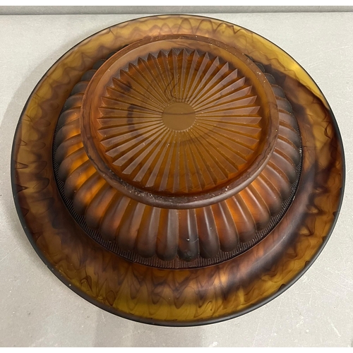 584 - A large George Davidson amber glass bowl (Dia28.5cm)