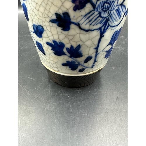 619 - A chinese blue and white crackle glaze dragon vase