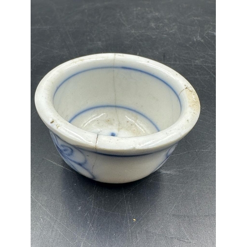 640 - Six Chinese brass egg cups with blue and white ceramic liners AF