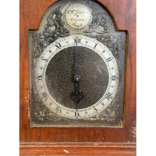 654 - A CC Johnson mantle Tempu Fugit clock with gilt face AF