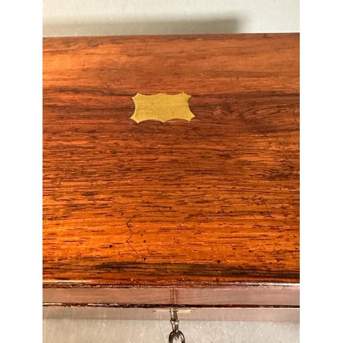 671 - A mahogany brass inlaid writing slope with a blue velvet interior AF H14 40x24