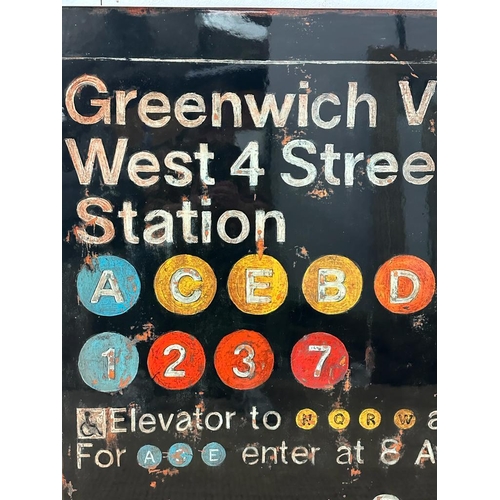 672 - A Fabrice De Villeneuve Greenwich Village New York subway galvanized steel panel 90cm x 90cm