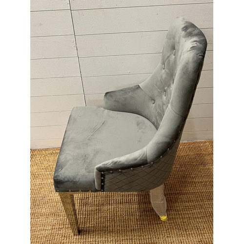 68 - Dolce Round Dining Table and 4 Button Back Dining Chairs in grey by Mark Webster. Table boxed along ... 