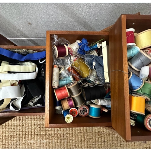 700 - A Mid Century multi tiered sewing box haberdashery included