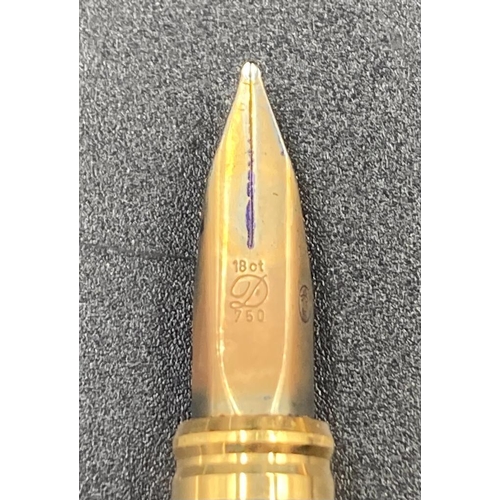 728 - A Dupont pen with 18th gold nib, engraved to lid.