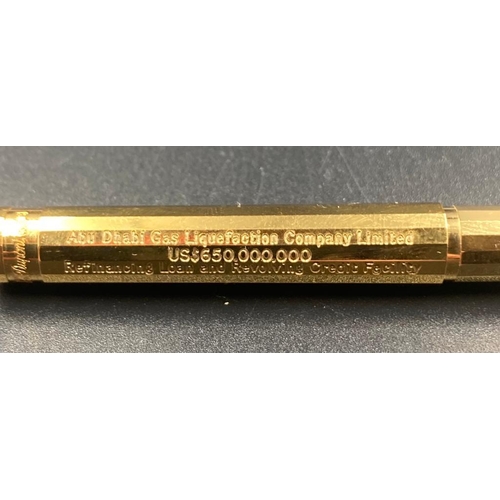 728 - A Dupont pen with 18th gold nib, engraved to lid.