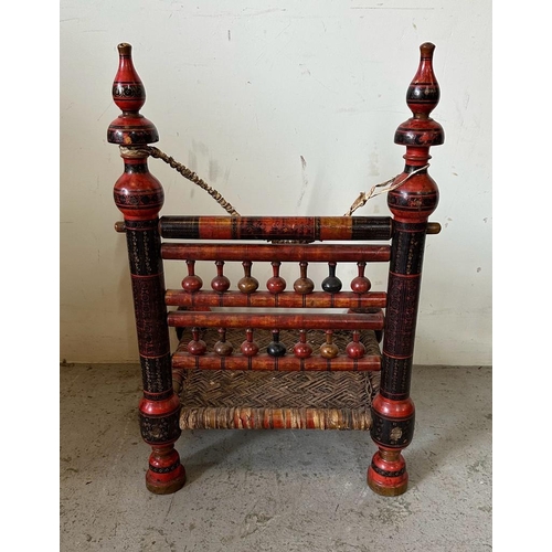 89 - A vintage hand painted Punjabi low wedding chair (H78cm W52cm D48cm)