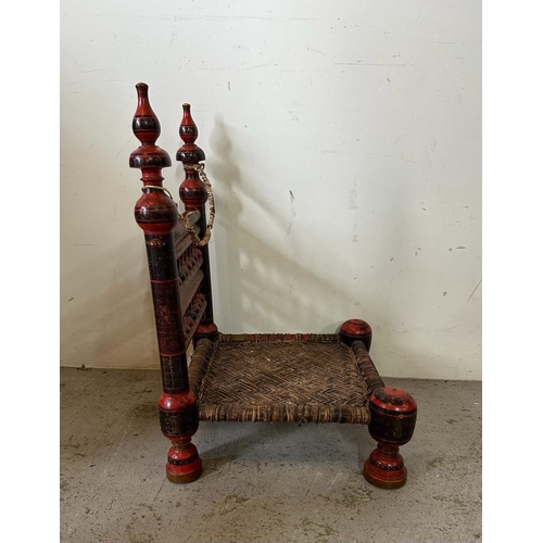 89 - A vintage hand painted Punjabi low wedding chair (H78cm W52cm D48cm)