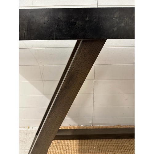 99 - A contemporary console table on A frame base with a lacquered dark grey top AF (H87cm W180cm D45cm)