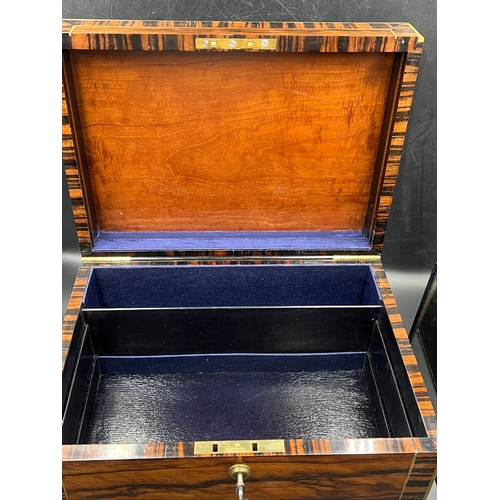 524A - A Victorian coromandel travelling toilet case/box with brass edges and campaign handles with inlaid ... 