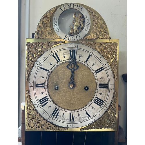 650 - An English black lacquered longcase clock the blacked japanned case with chinoiserie decoration. 8 d... 