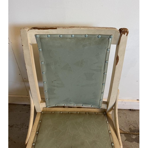 112 - A white painted Mid Century chair with baby blue seat and back AF