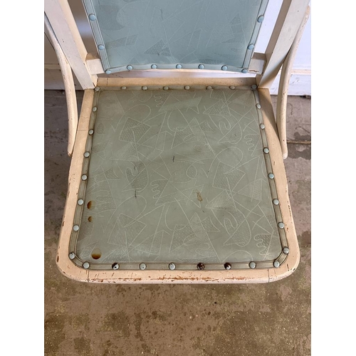 112 - A white painted Mid Century chair with baby blue seat and back AF