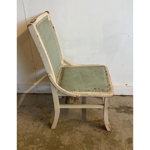 112 - A white painted Mid Century chair with baby blue seat and back AF