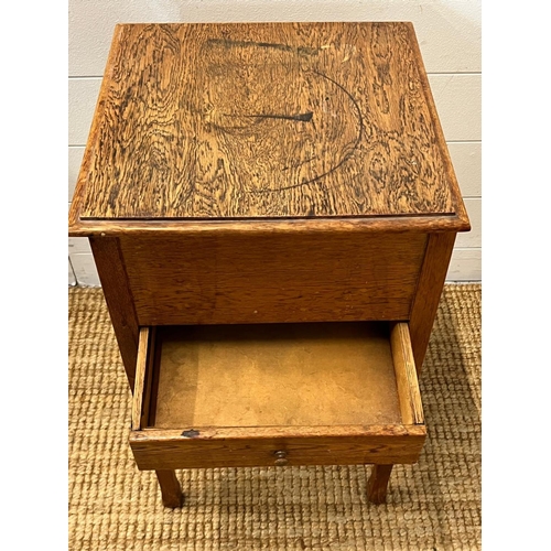 116 - A teak side table/sewing box (H64cm Sq38cm)