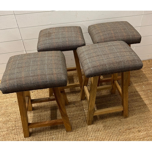 134 - Four light oak stools with herringbone fabric (H60cm W42cm D31cm)