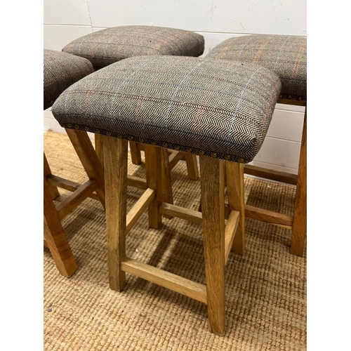 134 - Four light oak stools with herringbone fabric (H60cm W42cm D31cm)