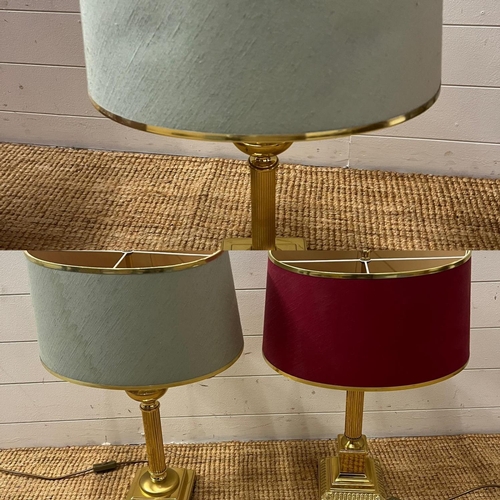 159 - Three Corinthian column table lamps with double arm lights