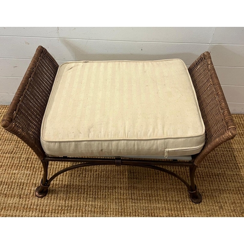 204 - A metal rattan rustic garden suite comprising of a two seater sofa, his and her chairs, footstool an... 