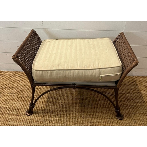 204 - A metal rattan rustic garden suite comprising of a two seater sofa, his and her chairs, footstool an... 