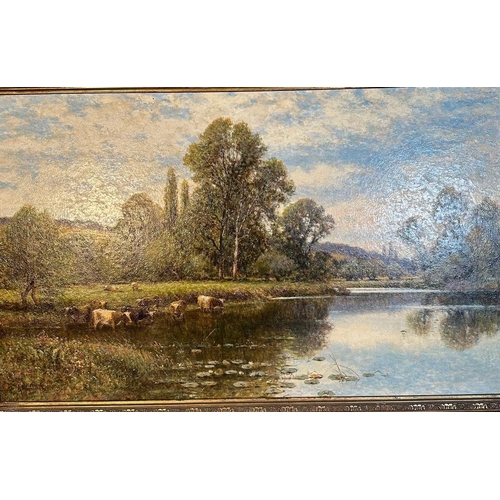 226 - An oil on canvas, Alfred Augustus Glendenning (1861-1907). A pastoral lakeside scene signed lower le... 