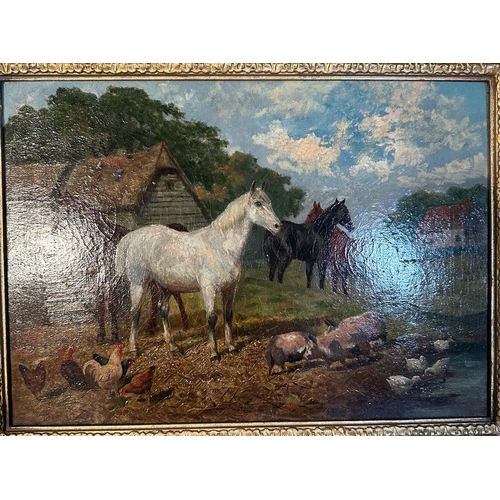 230 - A 19th Century English school oil on canvas of a farm yard scene 35cm x 25cm