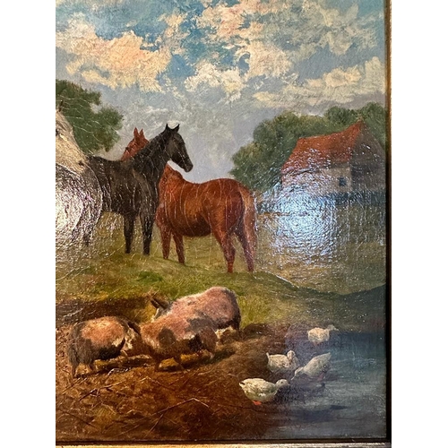 230 - A 19th Century English school oil on canvas of a farm yard scene 35cm x 25cm