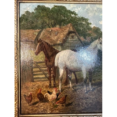 230 - A 19th Century English school oil on canvas of a farm yard scene 35cm x 25cm