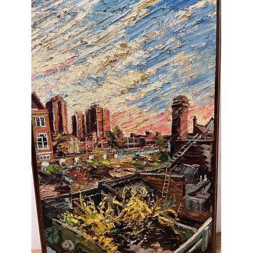 235 - Townscape with forsythia by Edward Beale (6ft x 4ft)