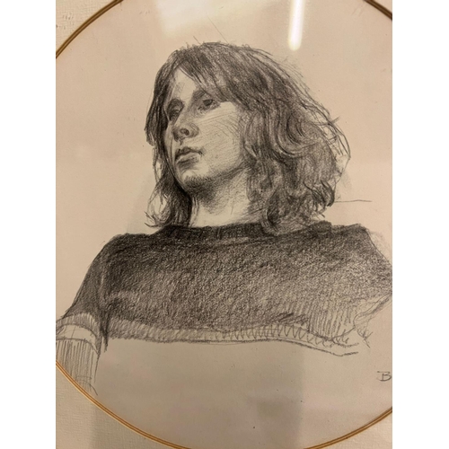 247 - A pencil drawing in circular frame (Dia18cm)