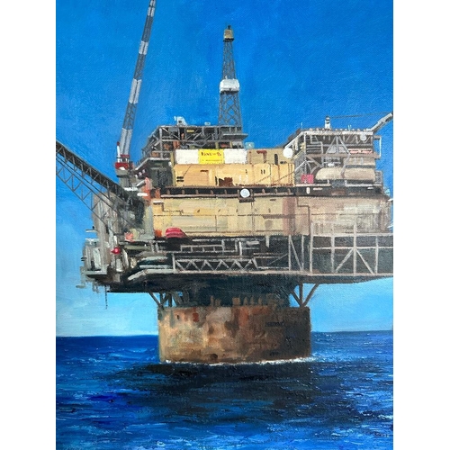 268 - Ian Hargreaves (English 1957-) oil on canvas of a an oil rig signed bottom left (69cm x 49cm)