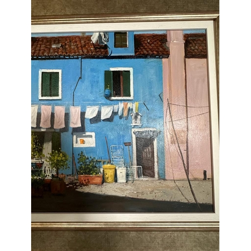 271 - Ian Hargreaves (English 1957-) 'Washday - Burano I' oil on board 40cm x 60cm