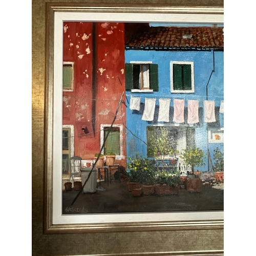 271 - Ian Hargreaves (English 1957-) 'Washday - Burano I' oil on board 40cm x 60cm