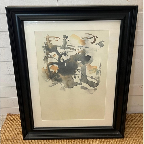 283 - A contemporary abstracted watercolour artwork in a black frame 65cm x 88cm