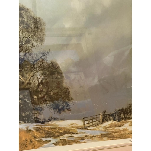 288 - A print of a landscape by David Shephard of a field with an oak tree signed lower right 55cm x 83cm