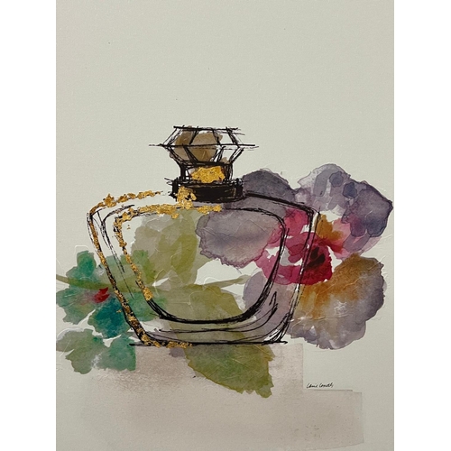 296 - A decorative canvas of a perfume bottle 56cm x 71cm