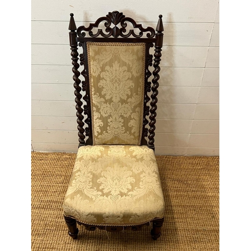 30 - A 19th Century hall/slipper chair with barley twist side supports and pierced back raised on turned ... 