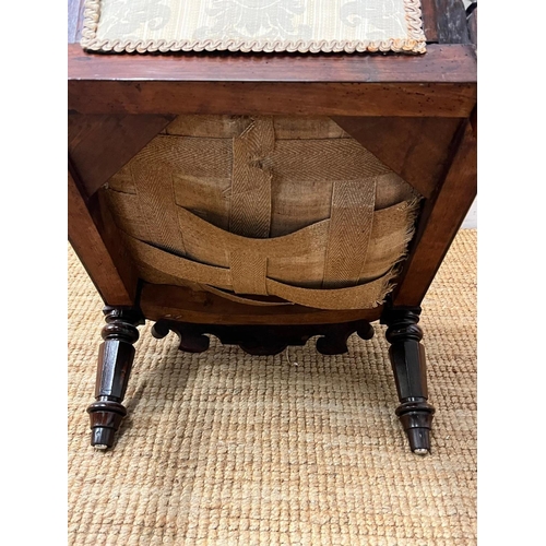 30 - A 19th Century hall/slipper chair with barley twist side supports and pierced back raised on turned ... 