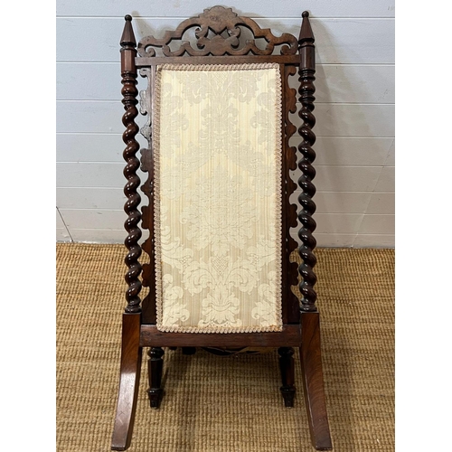 30 - A 19th Century hall/slipper chair with barley twist side supports and pierced back raised on turned ... 