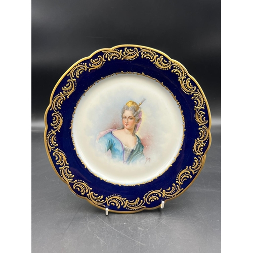 317 - An 18th Century Sèvres hand-painted and parcel-gilt cobalt porcelain portrait plate of the Duchess d... 