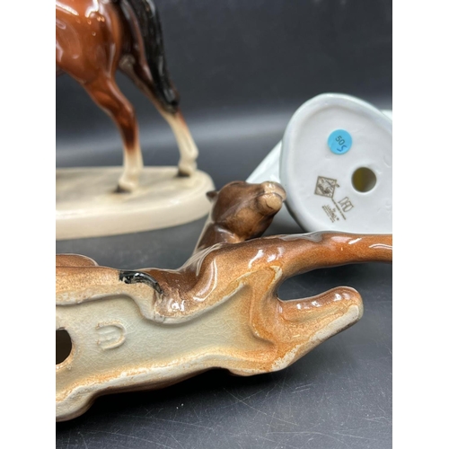 326 - A collection of china animals including metal prancing horses and Beswick style horses