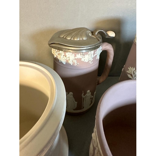 347 - A selection of Wedgewood Jasper ware to include jugs, vases and an ice bucket