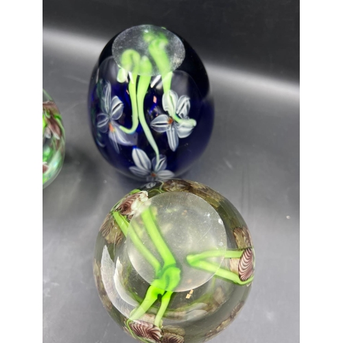 358 - Two Daniel Salazar Lundberg studio floral Art glass vases and one other (H14cm)