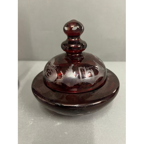 363 - An encased Bohemian glass vase and lidded dish (H32cm)