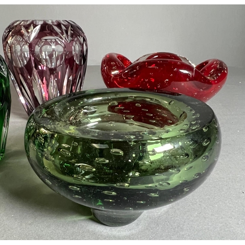 370 - Four Art glass bowls and vases, Whitefriars and Kisslinger glass