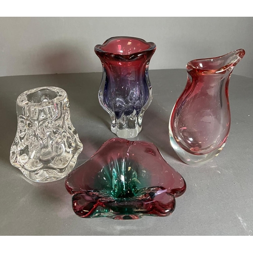 374 - Four Art glass vases and dishes of various sizes (H19cm)