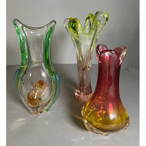 377 - Three Art glass Czech and Murano vases (H32cm)