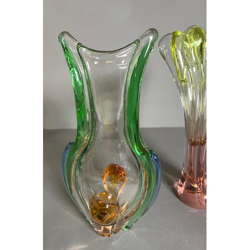 377 - Three Art glass Czech and Murano vases (H32cm)