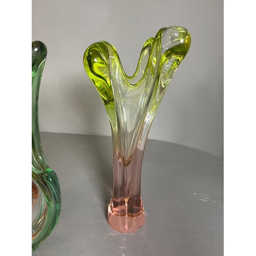 377 - Three Art glass Czech and Murano vases (H32cm)